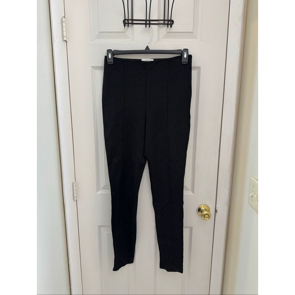 The Row Ribbed Pants Size Large Black Front Seam Skinny Slim Classic - Picture 2 of 9